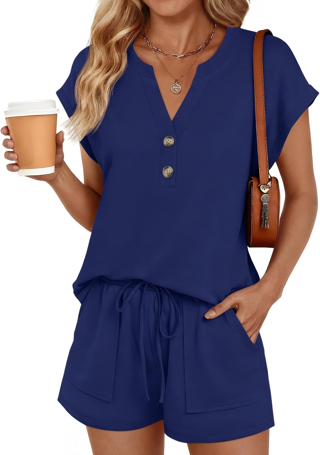 2026 Summer Womens Henley 2 Piece Short Sets(Buy 2 Free Shipping)