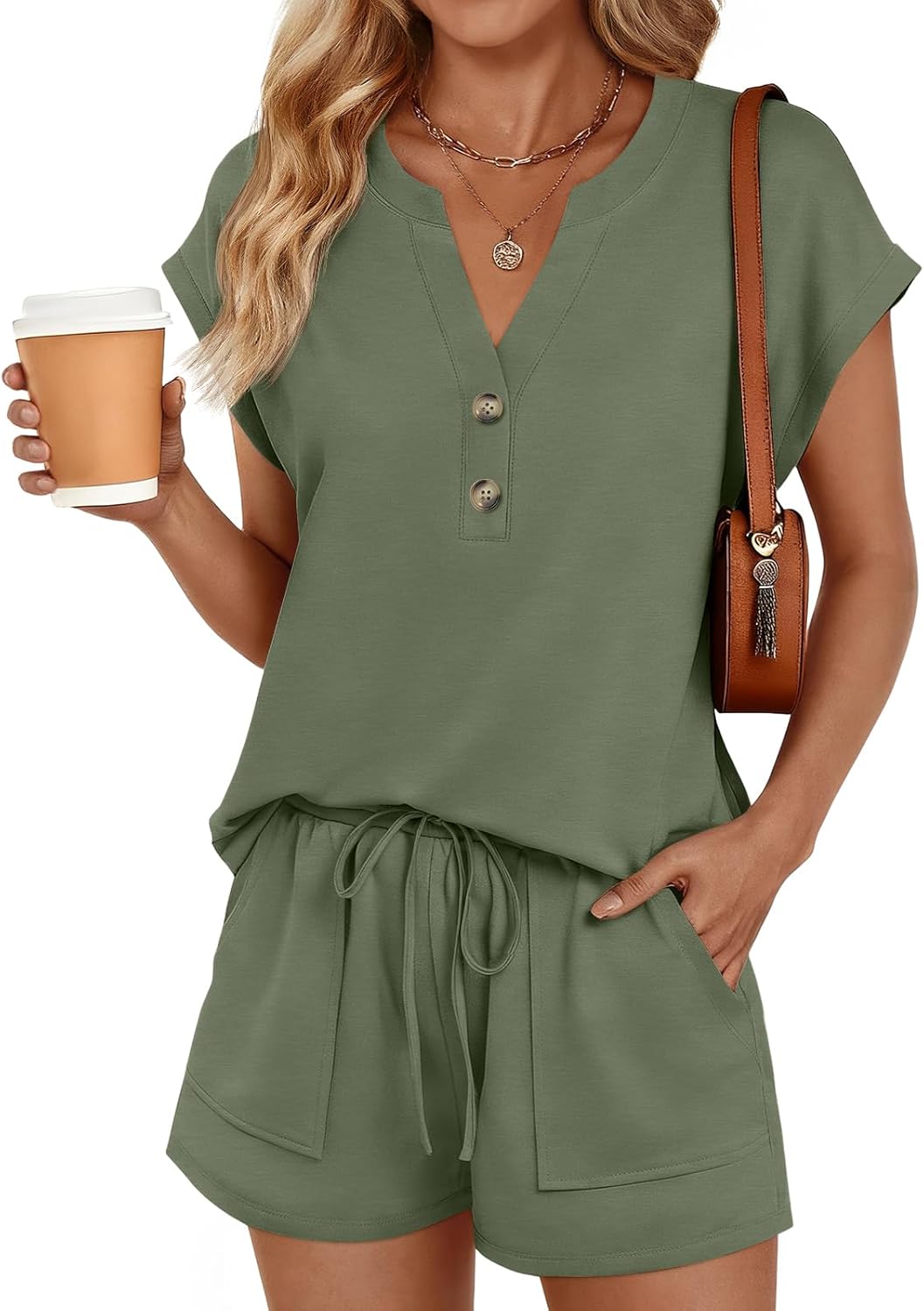 2026 Summer Womens Henley 2 Piece Short Sets(Buy 2 Free Shipping)