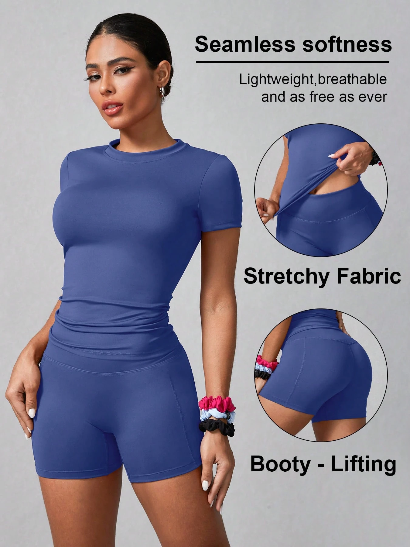 Women's Simple Solid Color Short Sleeve Shorts Sports Set Pink Summer (Buy 2 Free Shipping)