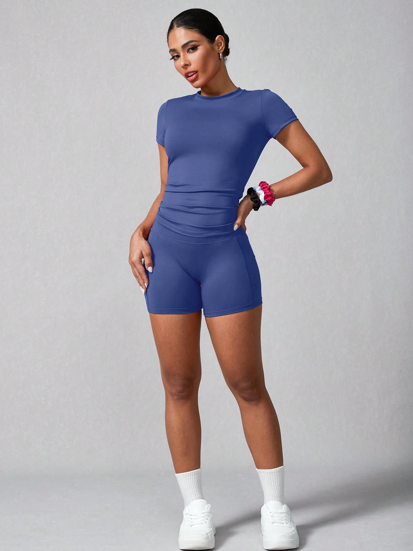 Women's Simple Solid Color Short Sleeve Shorts Sports Set Pink Summer (Buy 2 Free Shipping)