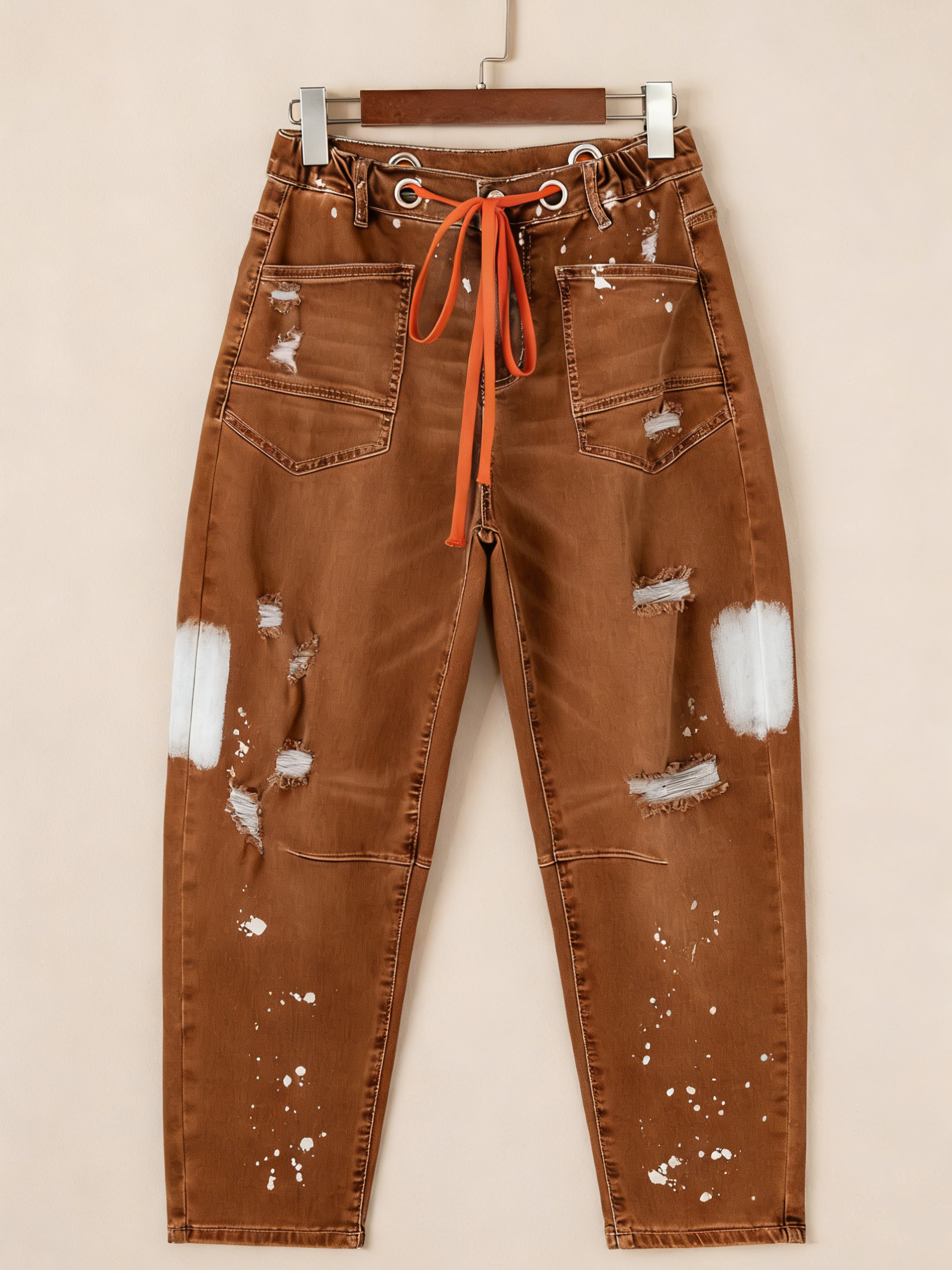 Casual Women's Distressed Drawstring Jeans (Buy 2 Free Shipping)