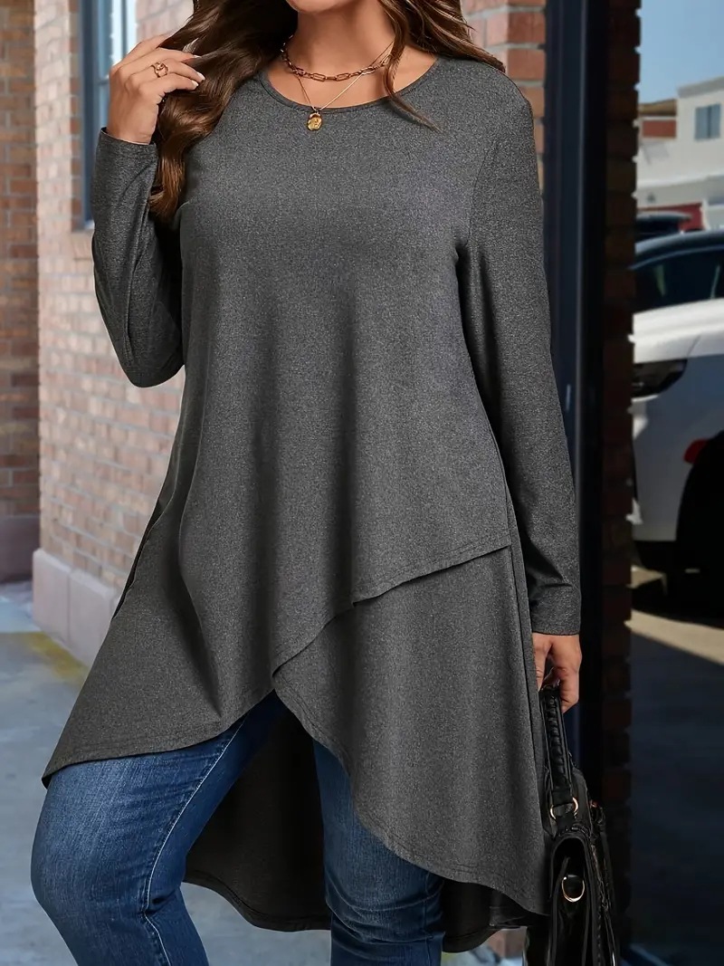 Asymmetrical Hem Long Sleeve T-Shirt (Buy 2 Free Shipping)