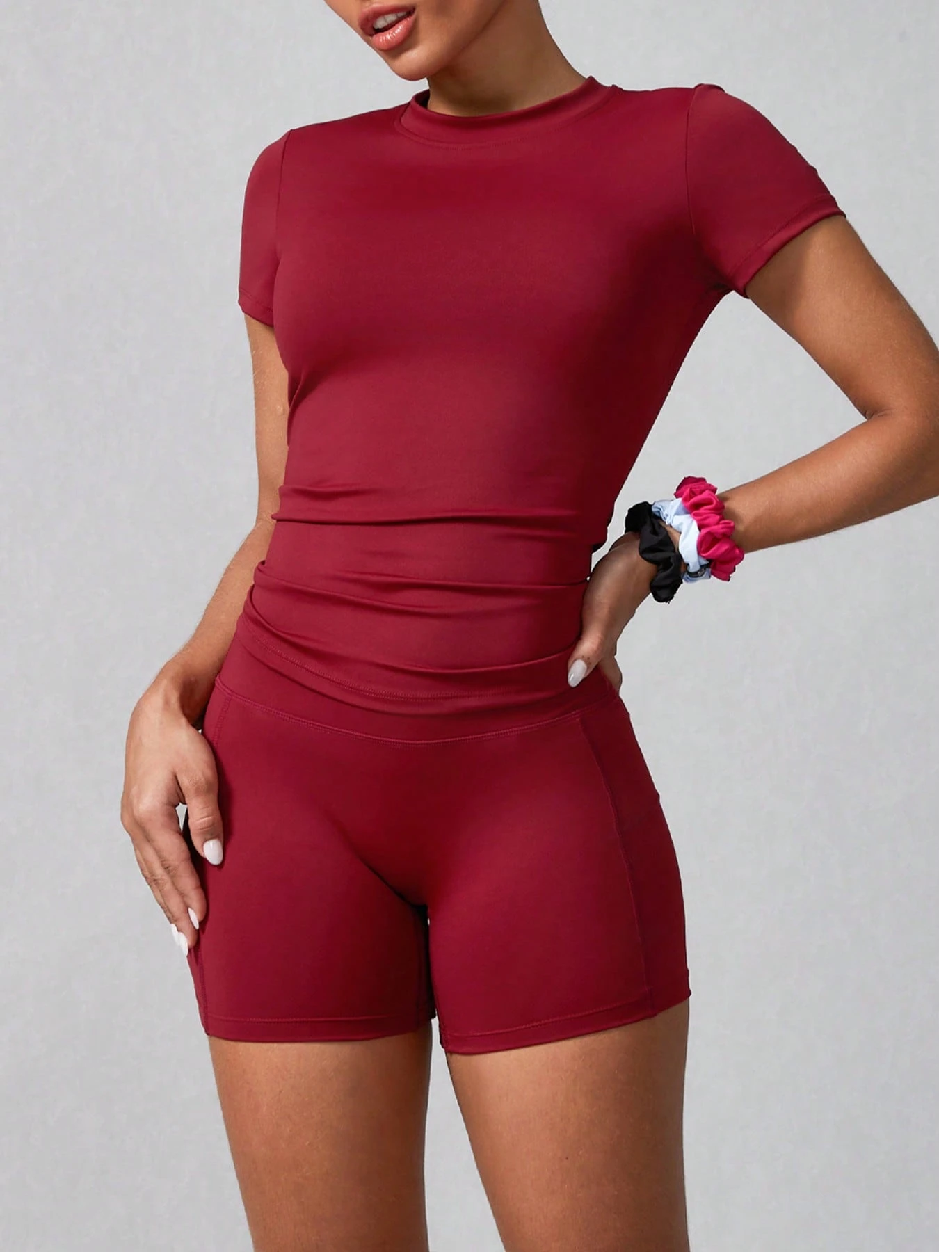 Women's Simple Solid Color Short Sleeve Shorts Sports Set Pink Summer (Buy 2 Free Shipping)