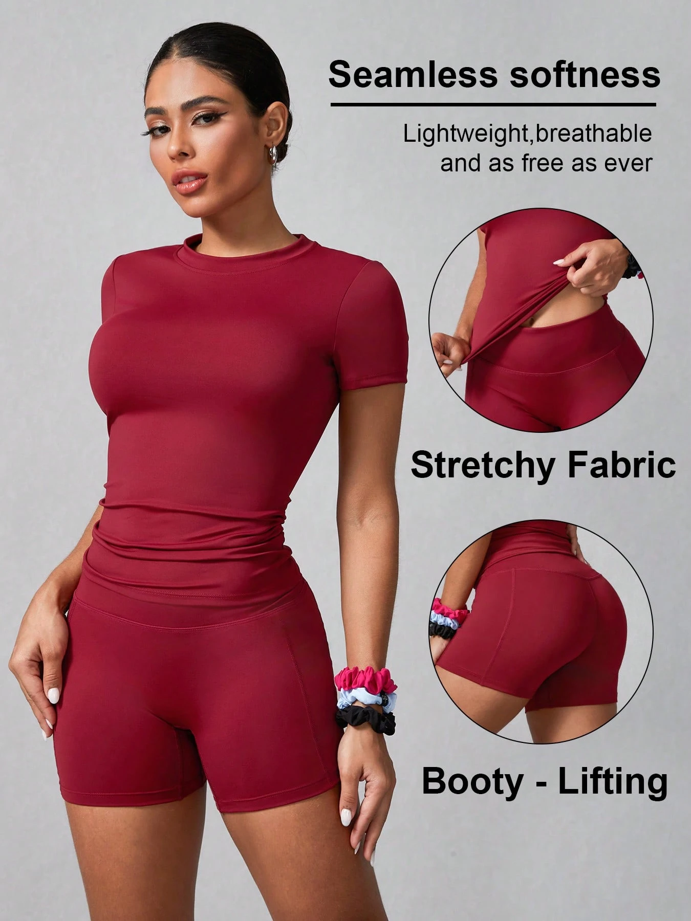 Women's Simple Solid Color Short Sleeve Shorts Sports Set Pink Summer (Buy 2 Free Shipping)