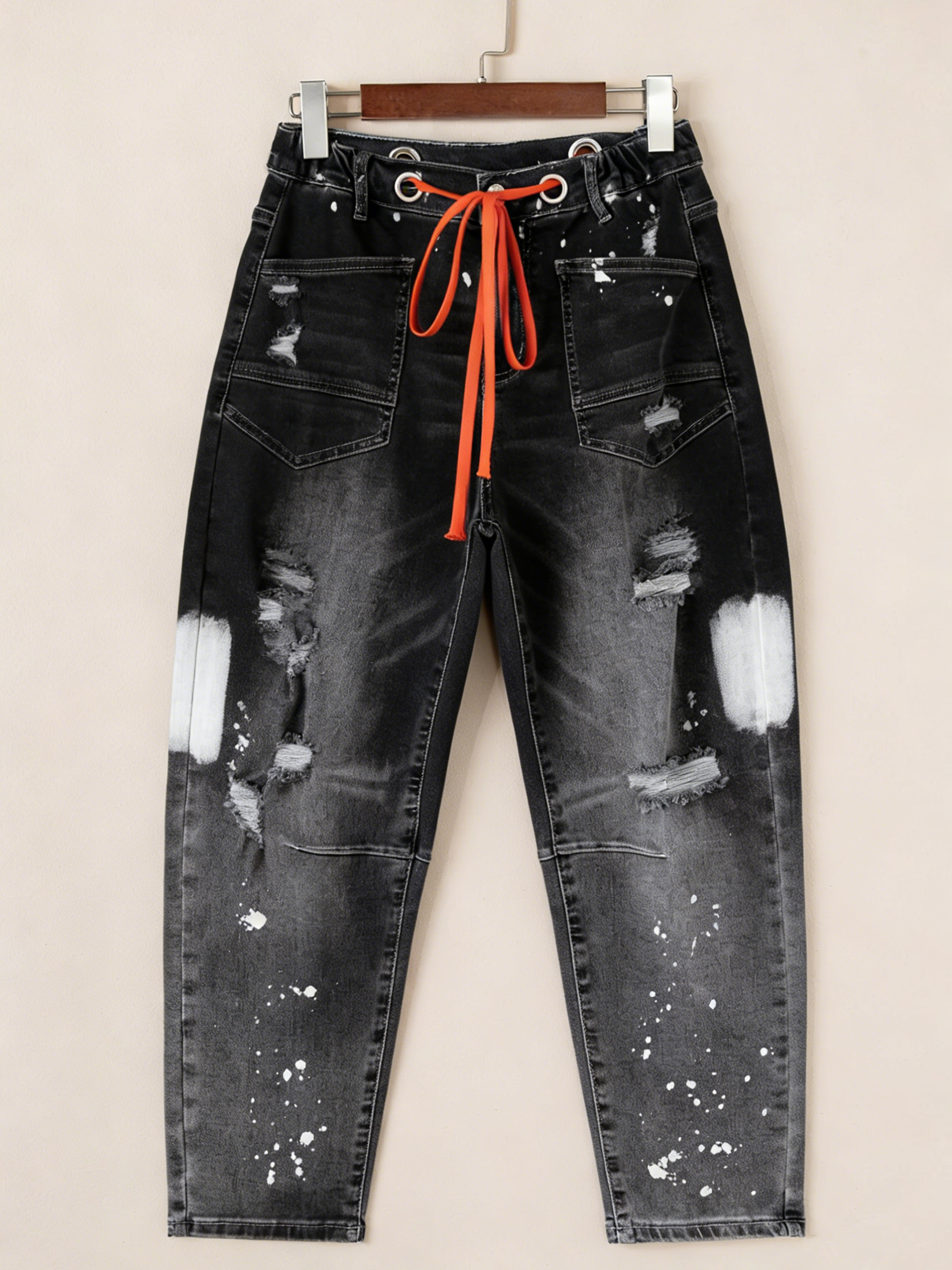 Casual Women's Distressed Drawstring Jeans (Buy 2 Free Shipping)