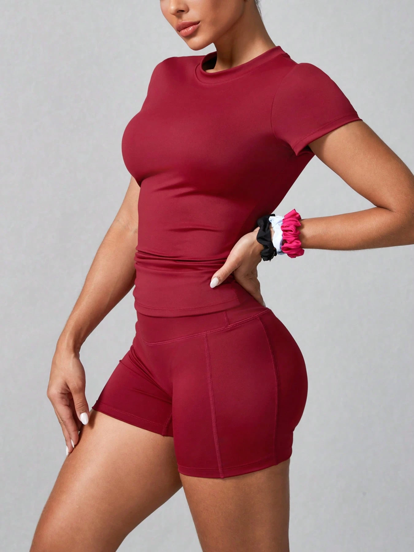 Women's Simple Solid Color Short Sleeve Shorts Sports Set Pink Summer (Buy 2 Free Shipping)