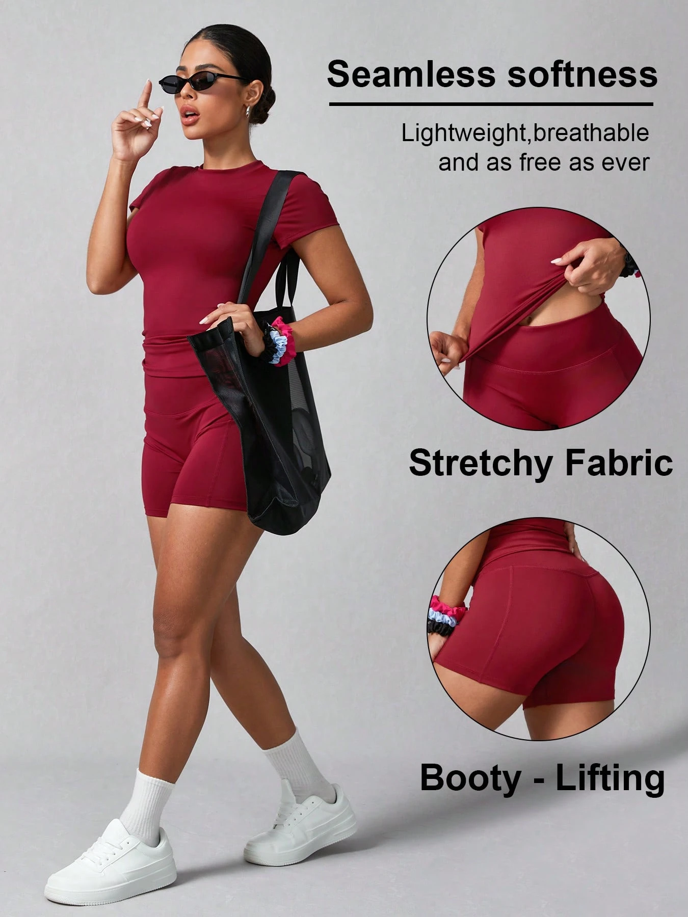 Women's Simple Solid Color Short Sleeve Shorts Sports Set Pink Summer (Buy 2 Free Shipping)