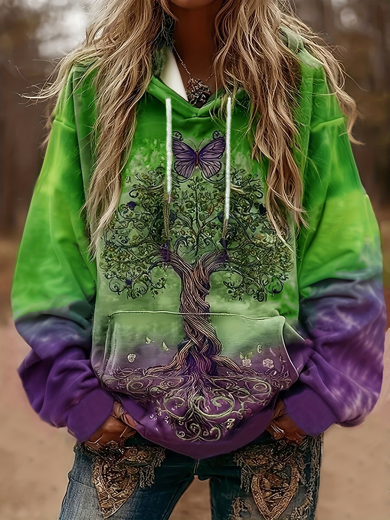 Vintage Tribal Style Tree of Life Digital Print Hoodie （Buy 2 Free Shipping)
