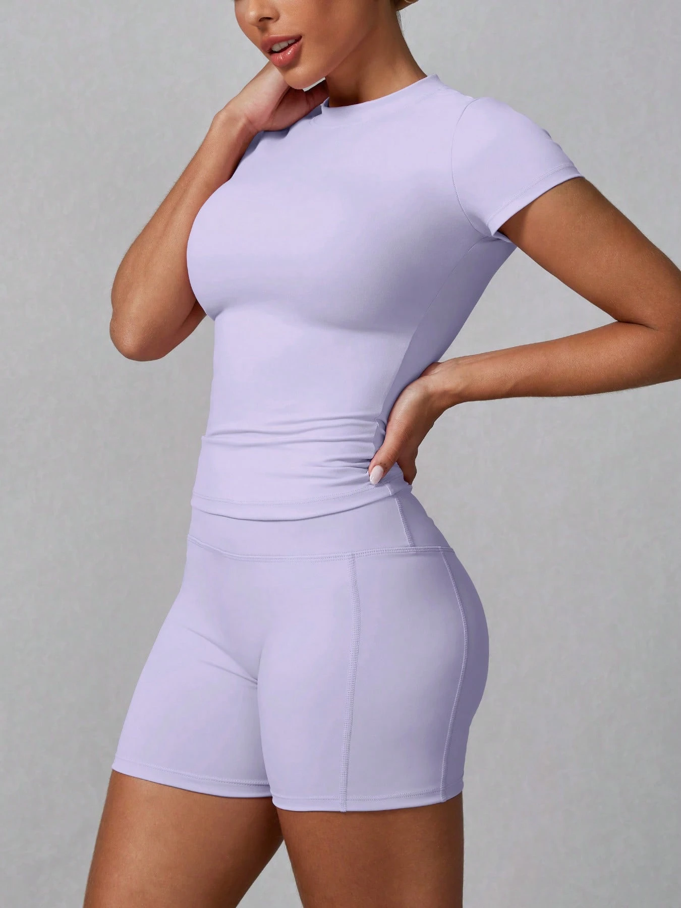 Women's Simple Solid Color Short Sleeve Shorts Sports Set Pink Summer (Buy 2 Free Shipping)