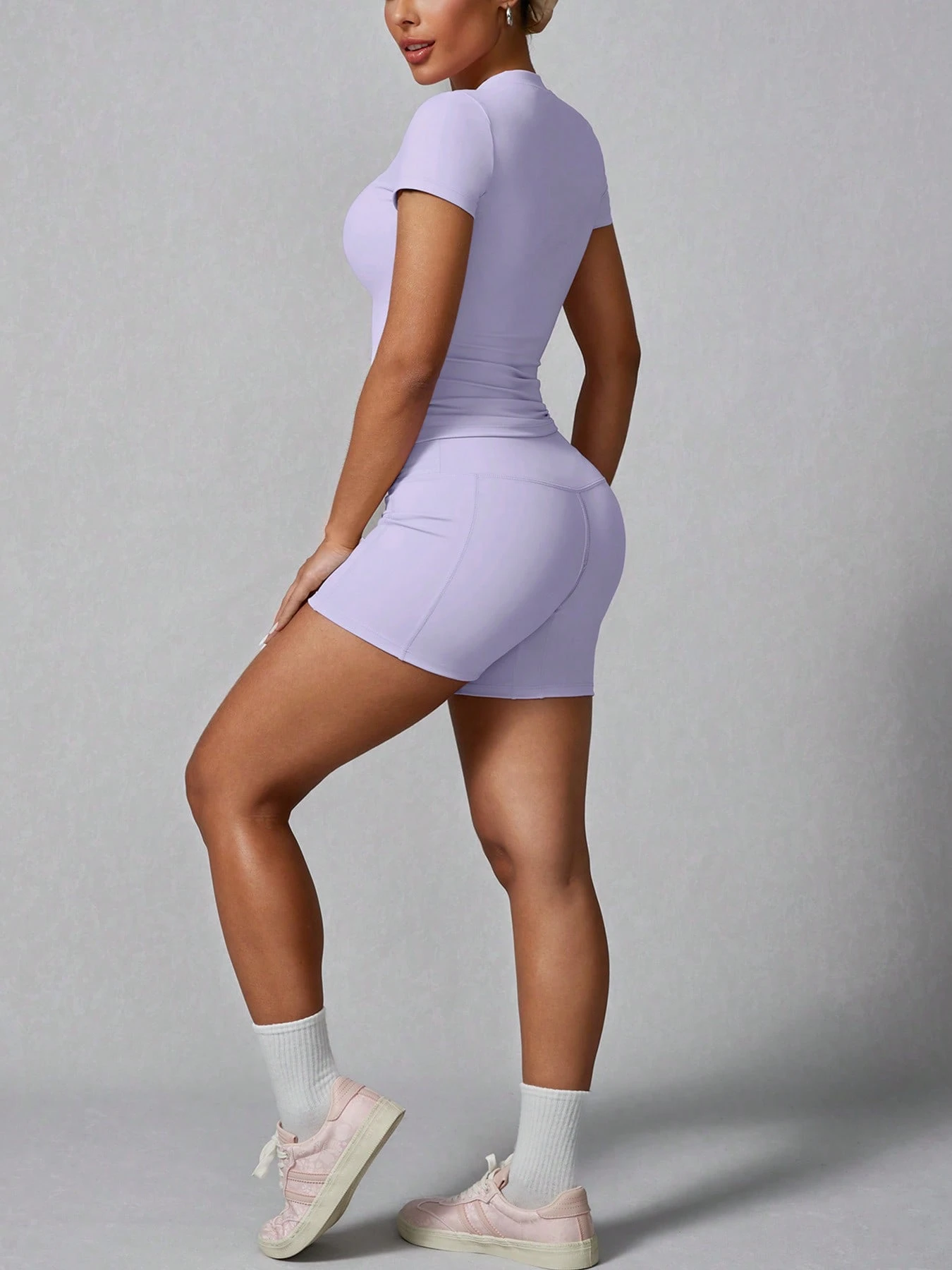 Women's Simple Solid Color Short Sleeve Shorts Sports Set Pink Summer (Buy 2 Free Shipping)