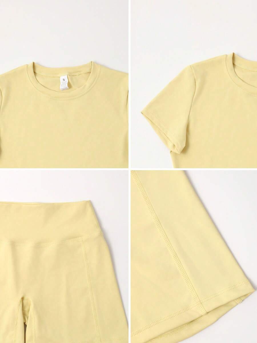 Women's Simple Solid Color Short Sleeve Shorts Sports Set Pink Summer (Buy 2 Free Shipping)