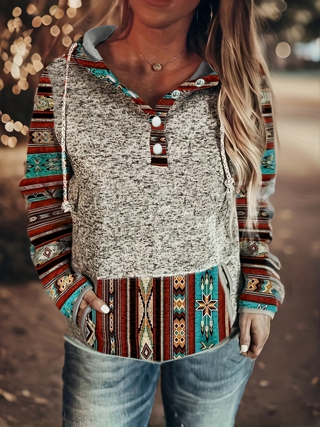 Women'S Casual Hoodie with Ethnic Prints  （Buy 2 Free Shipping)