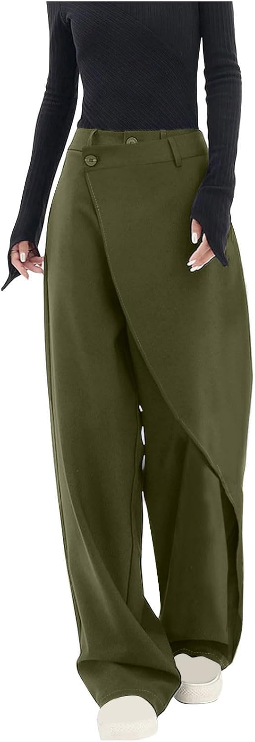 Asymmetrical Layer Button Wide Leg Dress Pants （buy 2 Free Shipping)