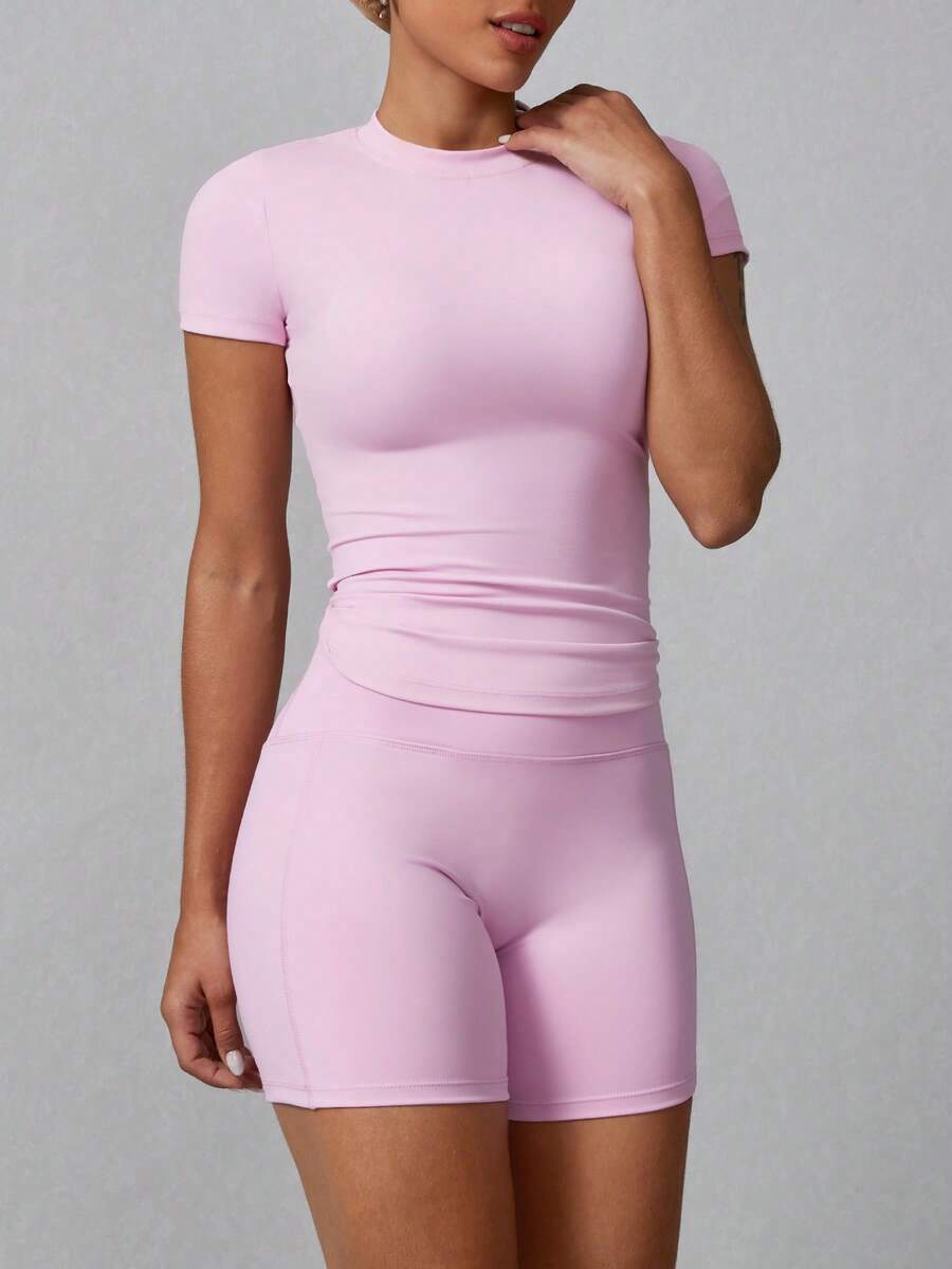 Women's Simple Solid Color Short Sleeve Shorts Sports Set  (Buy 2 Free Shipping)