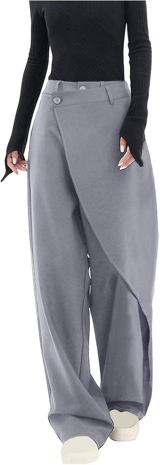 Asymmetrical Layer Button Wide Leg Dress Pants （buy 2 Free Shipping)