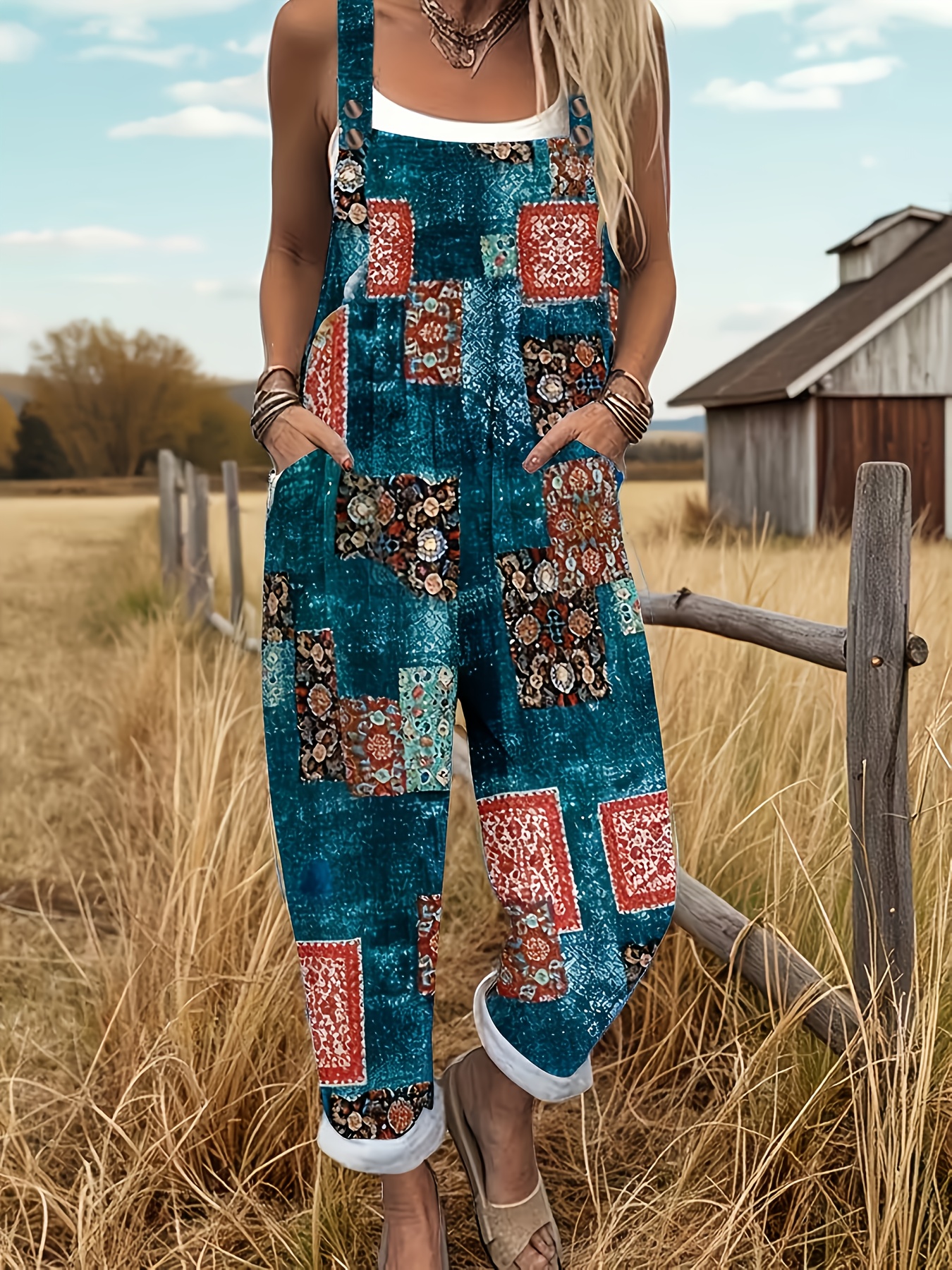 Colorful Geometric Pattern Overalls（Buy 2 Free Shipping)