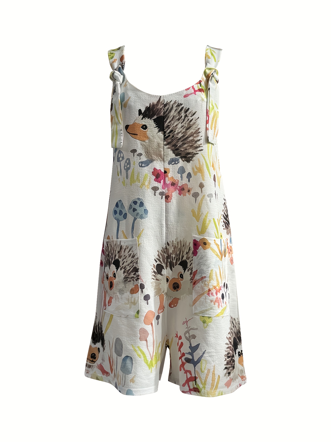 Fashionable Countryside Farm Hedgehog Print Overalls（Buy 2 Free Shipping)