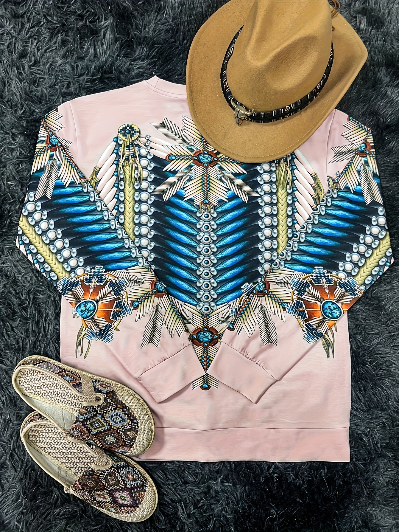 Women'S Western Ethnic Print Sweatshirt - Vintage-Inspired Round Neck Pullover（Buy 2 Free Shipping)