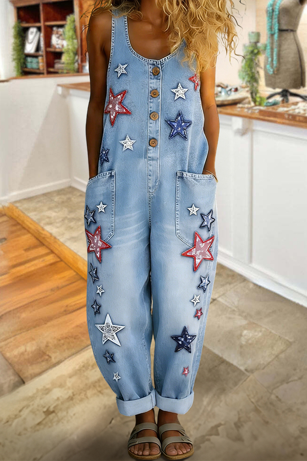 Multicolored Star Sleeveless Jumpsuit (Buy 2 Free Shipping)