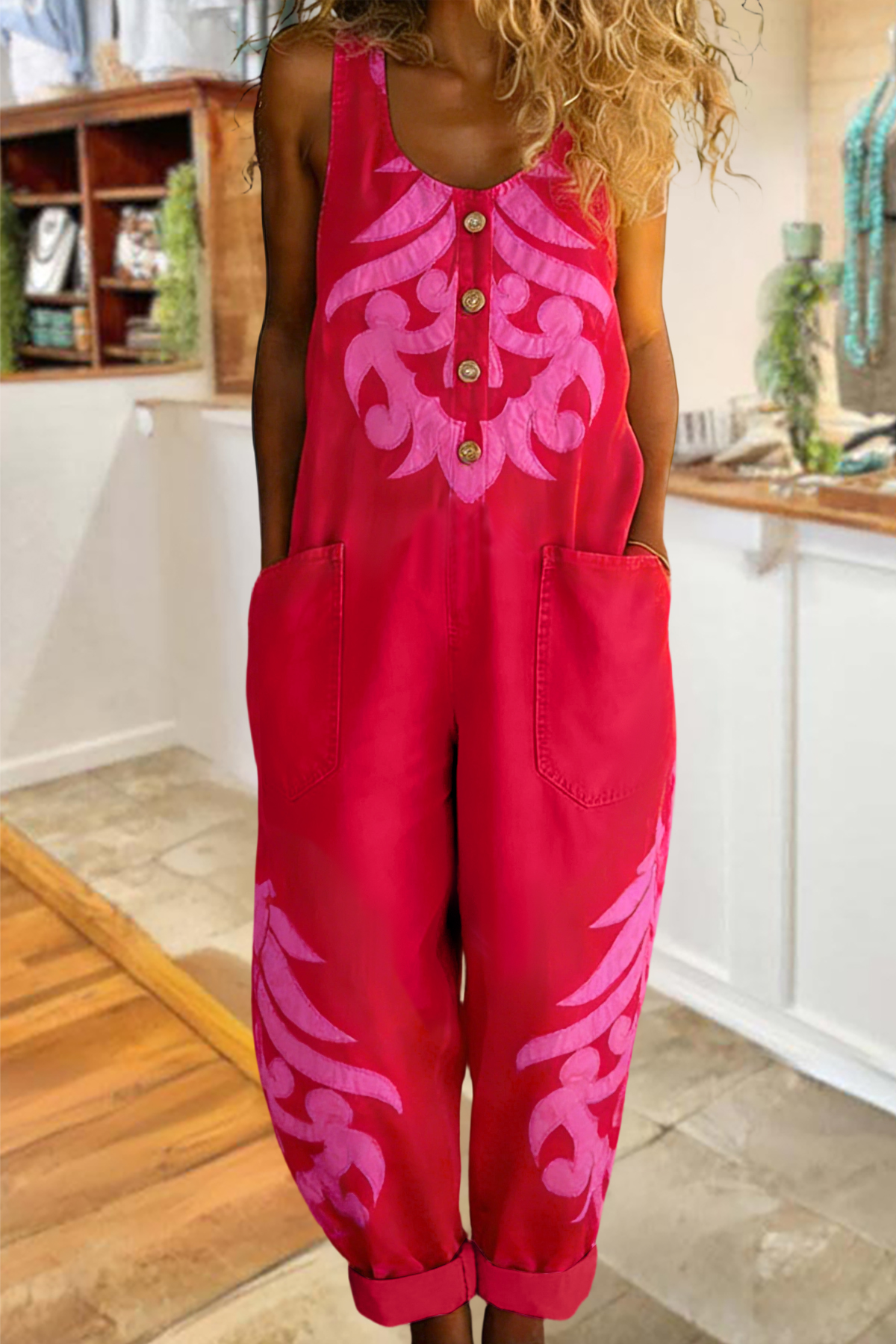 Classic Abstract Print Sleeveless Overalls (Buy 2 Free Shipping)