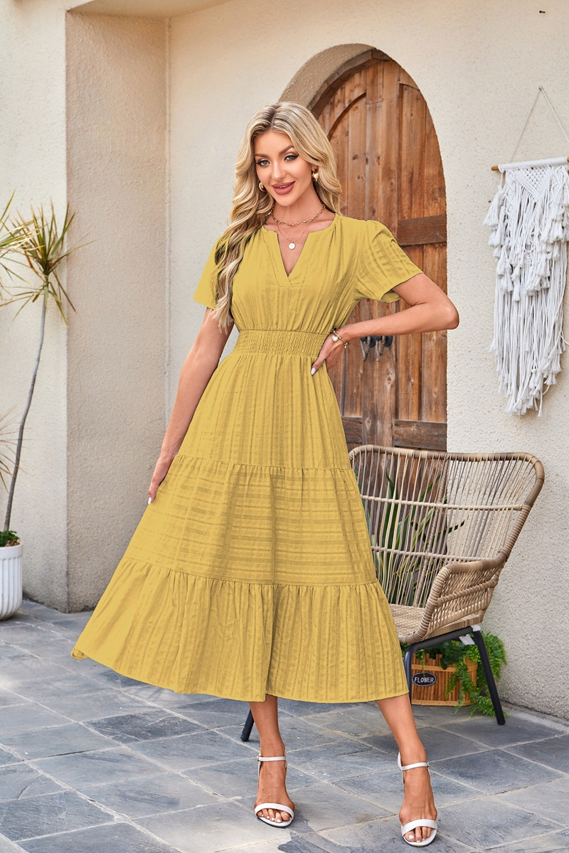2026 Women's Summer  Casual Maxi Dress Lightweight Short Sleeve V Neck Boho Dress with Pockets