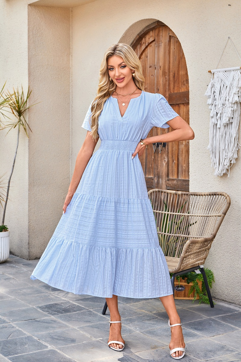 2026 Women's Summer  Casual Maxi Dress Lightweight Short Sleeve V Neck Boho Dress with Pockets