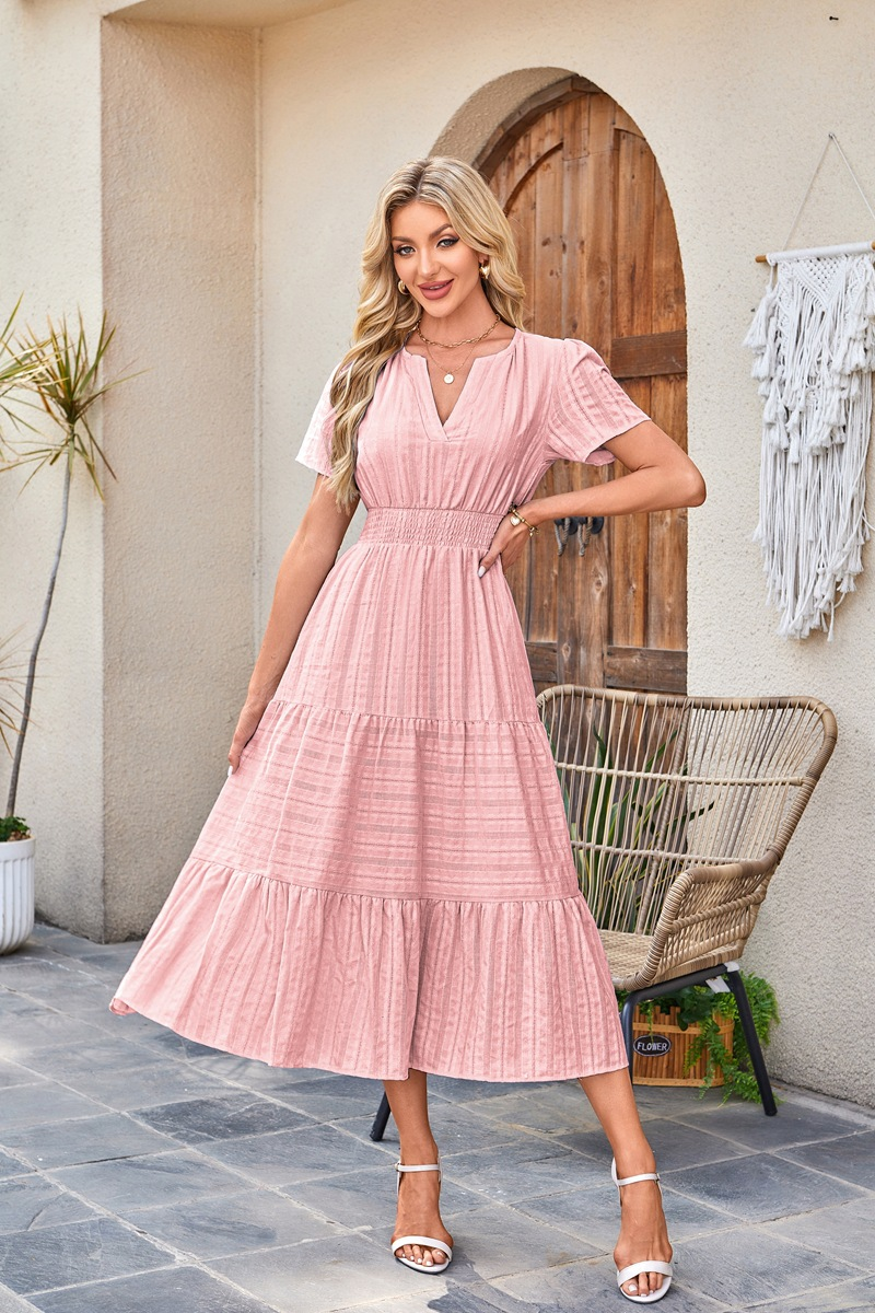 2026 Women's Summer  Casual Maxi Dress Lightweight Short Sleeve V Neck Boho Dress with Pockets