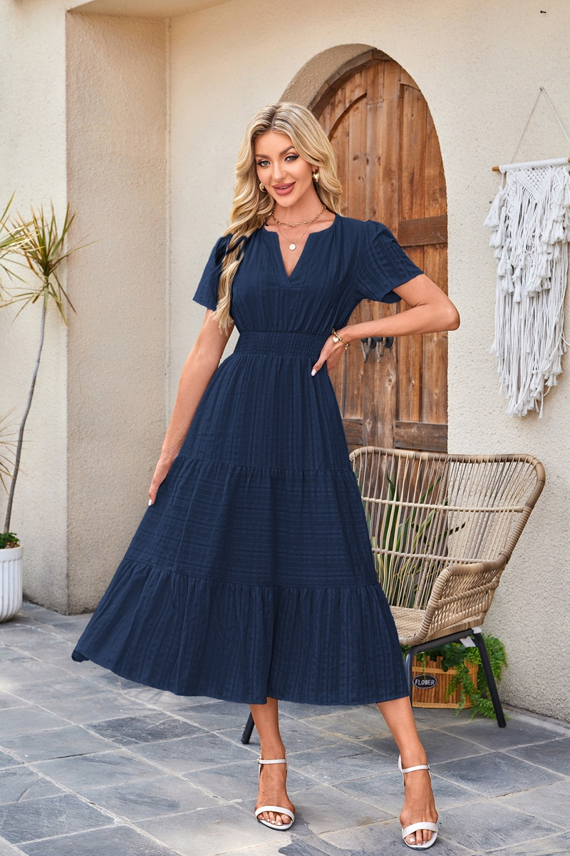 2026 Women's Summer  Casual Maxi Dress Lightweight Short Sleeve V Neck Boho Dress with Pockets