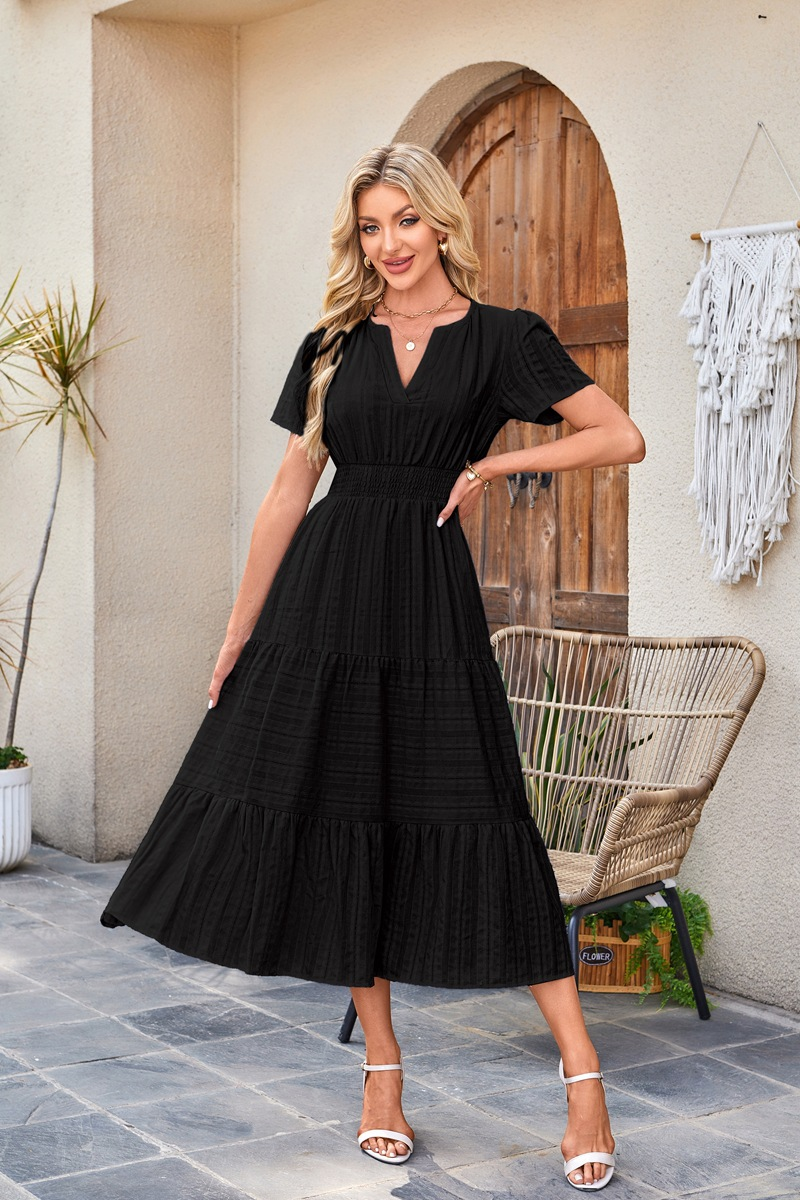 2026 Women's Summer  Casual Maxi Dress Lightweight Short Sleeve V Neck Boho Dress with Pockets