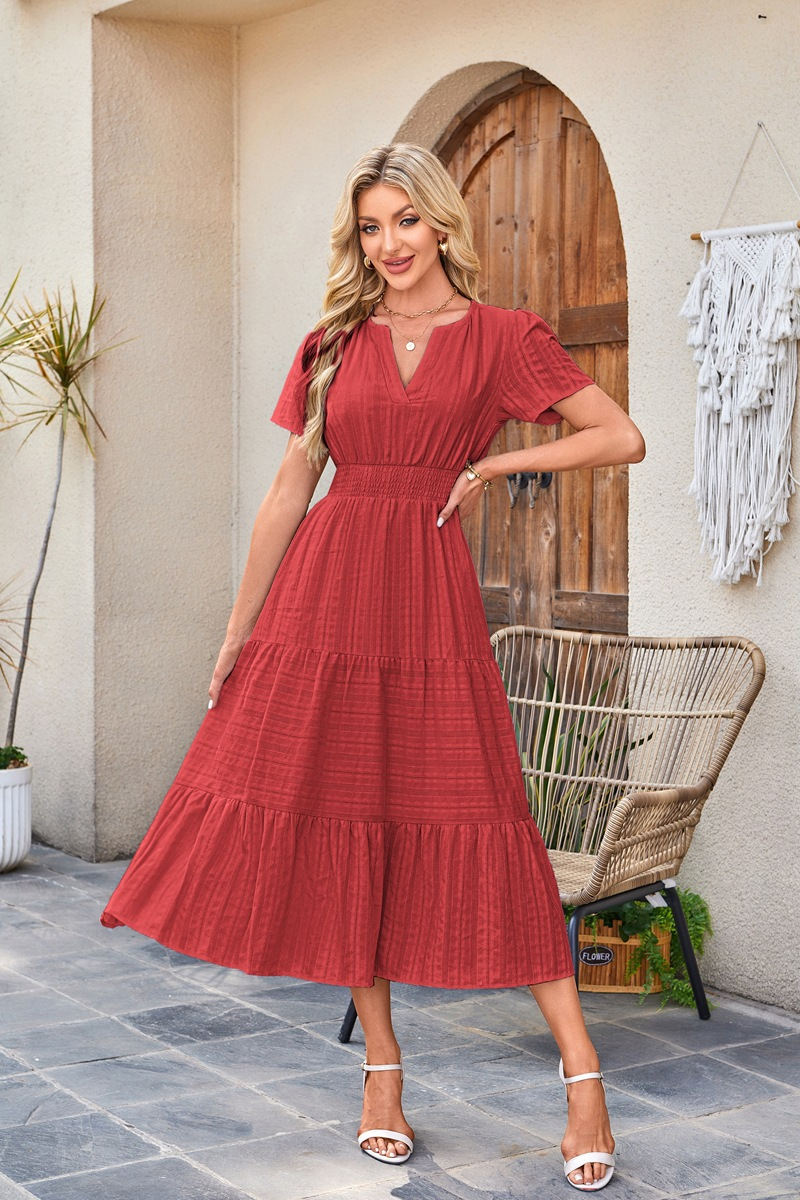 2026 Women's Summer  Casual Maxi Dress Lightweight Short Sleeve V Neck Boho Dress with Pockets