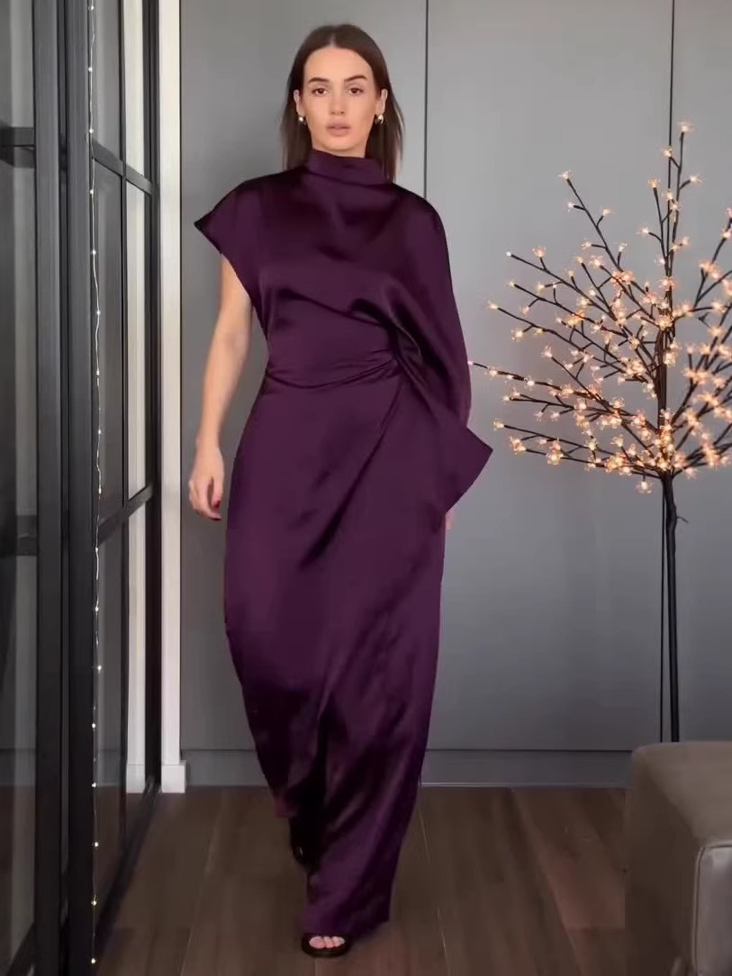 Slim-fit, off-shoulder satin top and pants two-piece set(Buy 2 free Shipping)