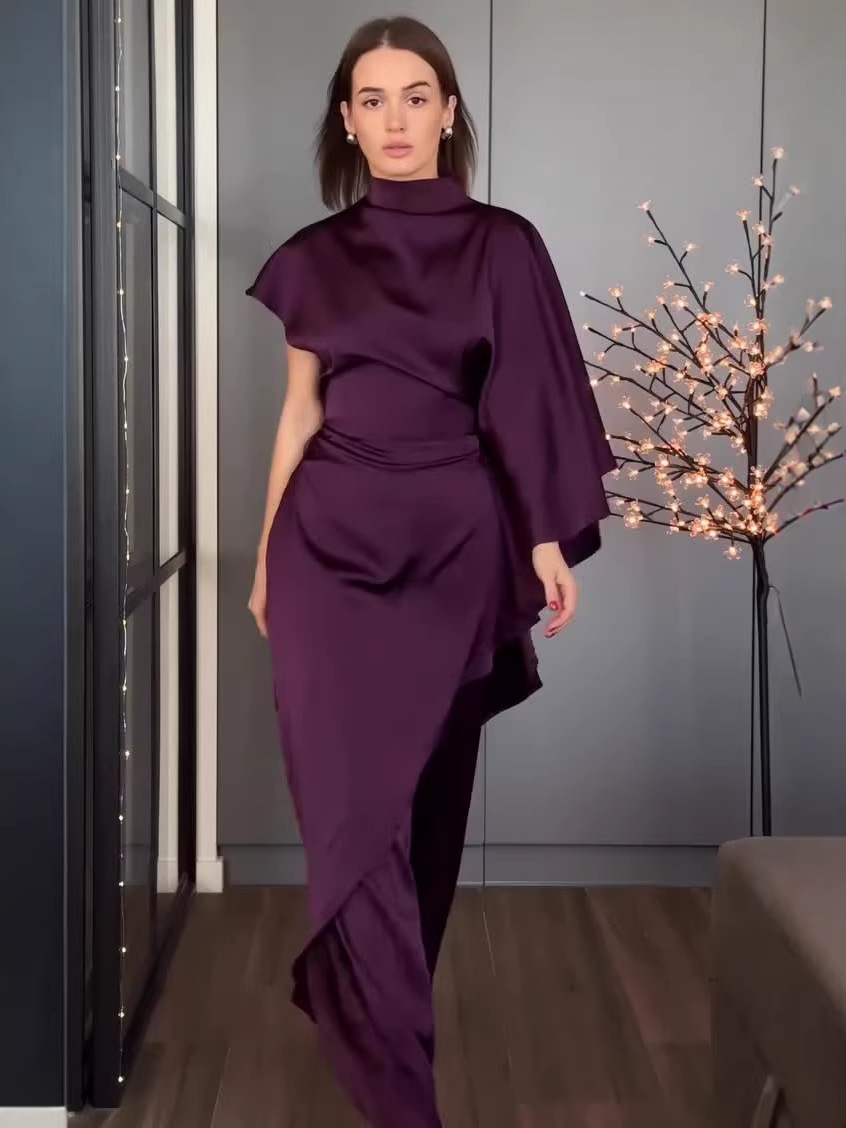 Slim-fit, off-shoulder satin top and pants two-piece set(Buy 2 free Shipping)