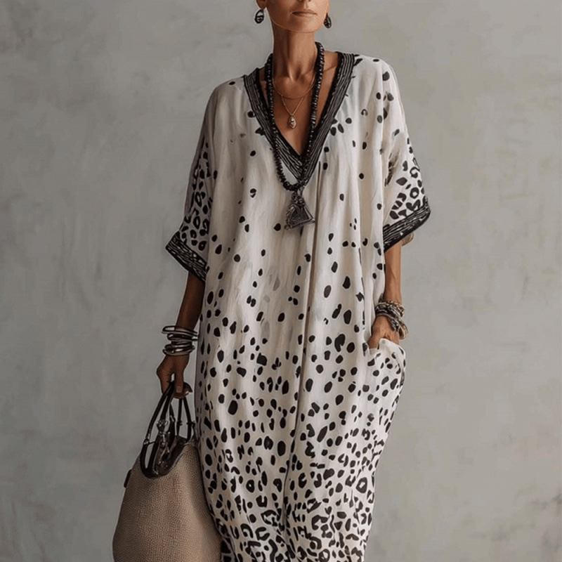 Flowy And Loose Leopard Print Mid Sleeve Dress (Buy 2 Free Shipping)