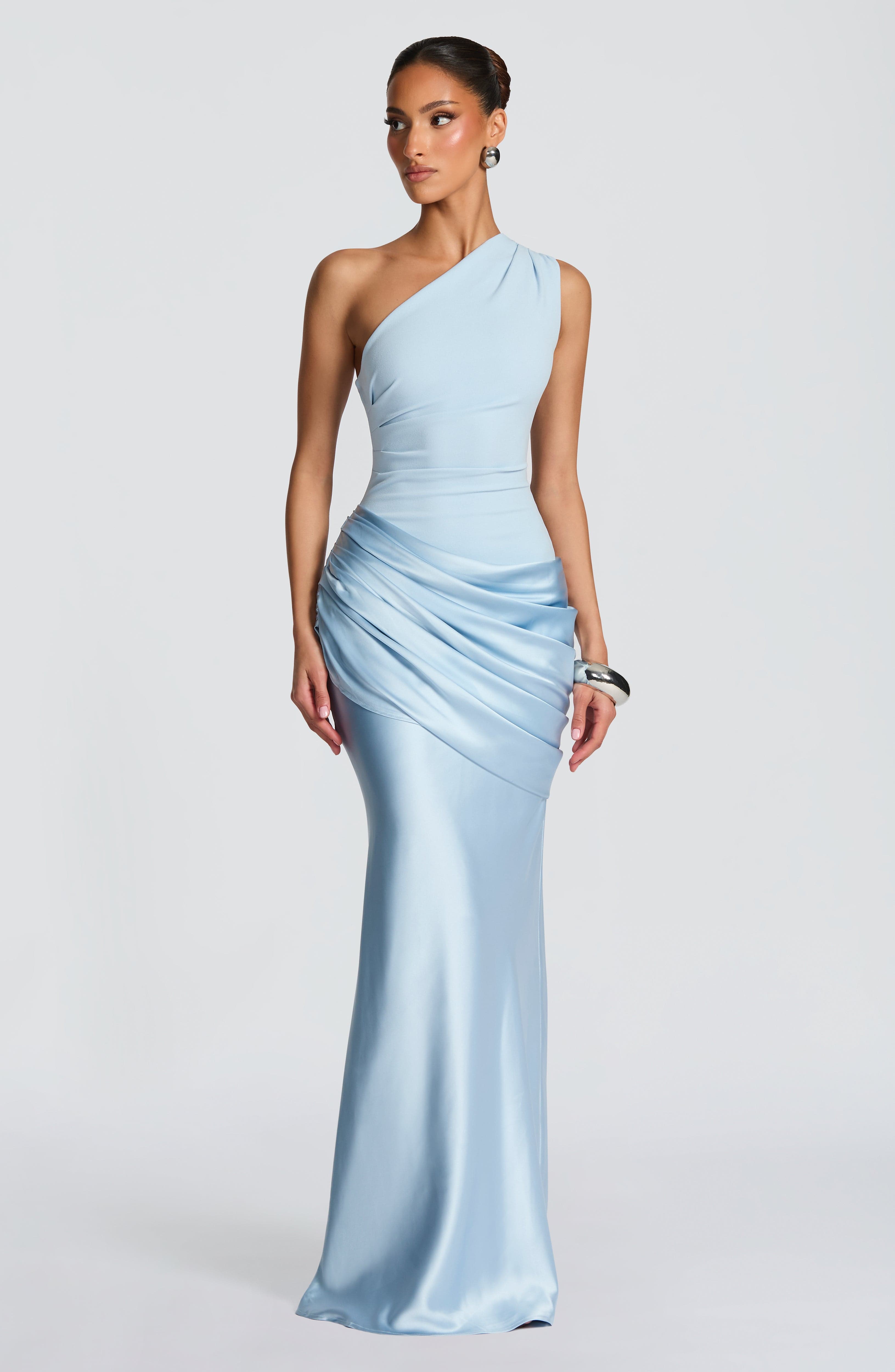 One-shoulder pleated long Maxi Dress（Buy 2 Free Shipping)