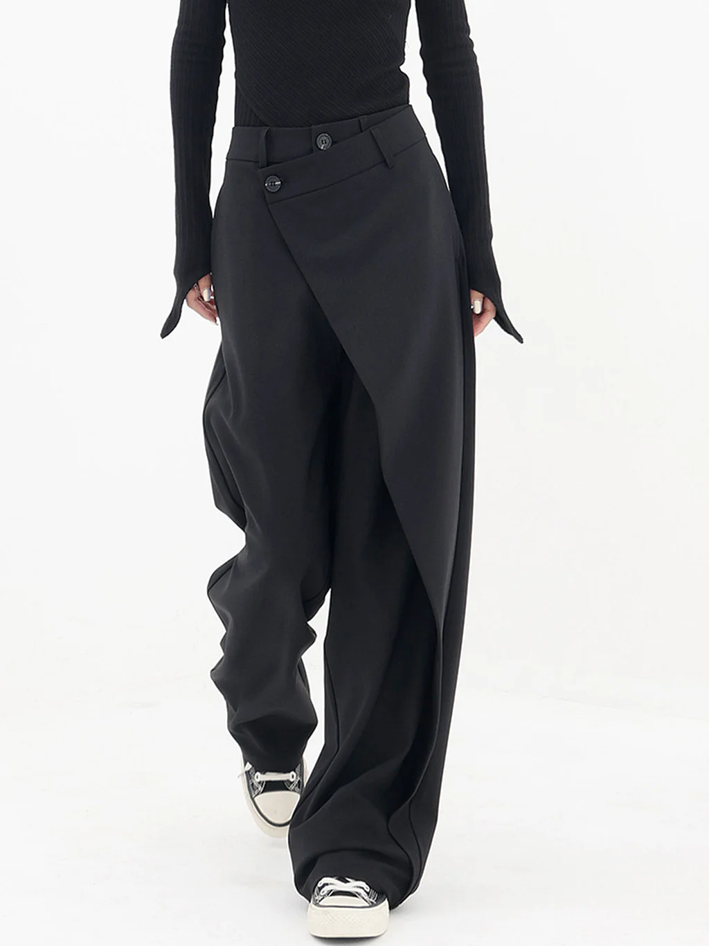 Asymmetrical Layer Button Wide Leg Dress Pants （buy 2 Free Shipping)