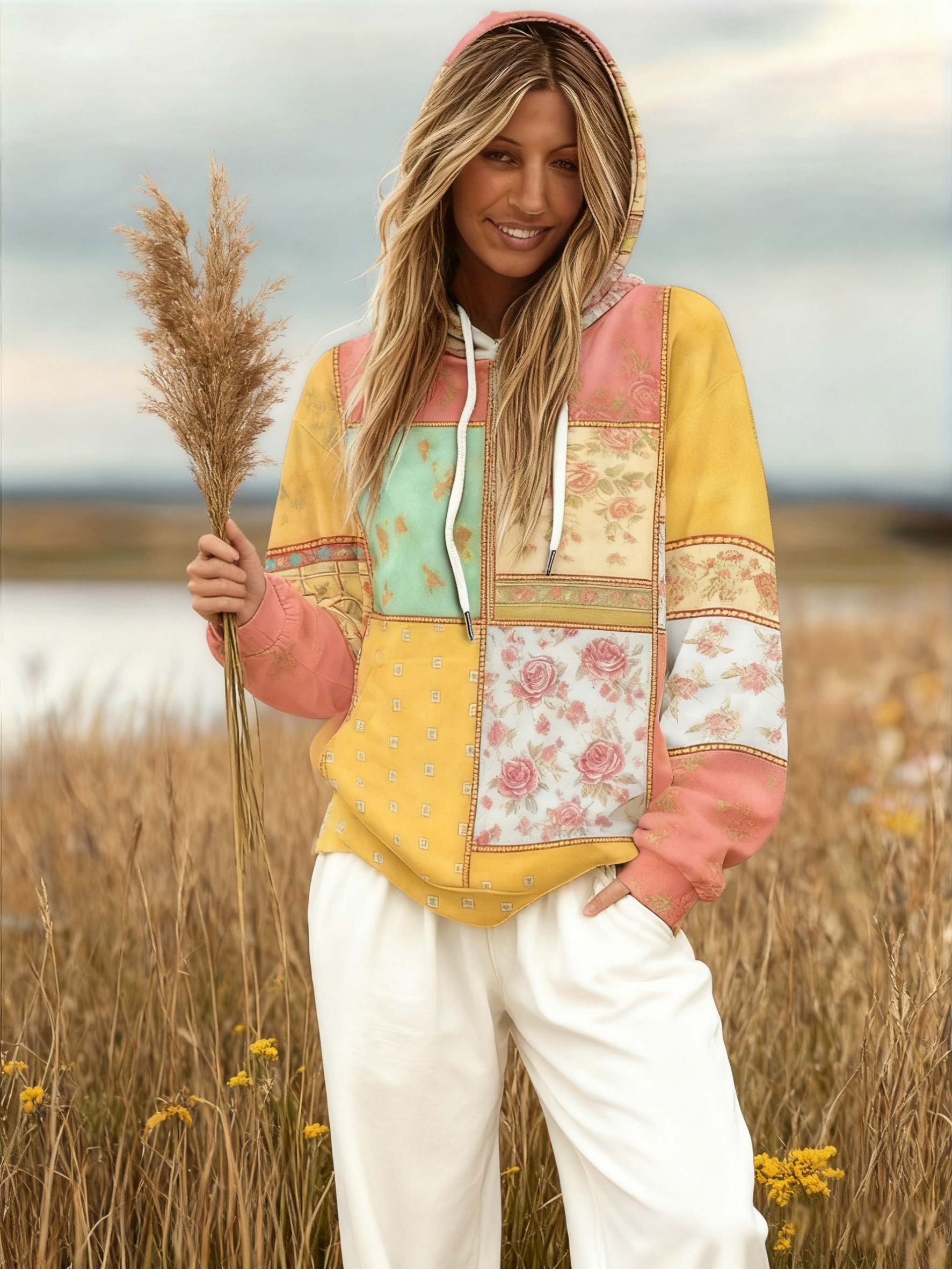 Vintage Bohemian Style Floral Digital Print Pullover Hoodie（Buy 2 Free Shipping)