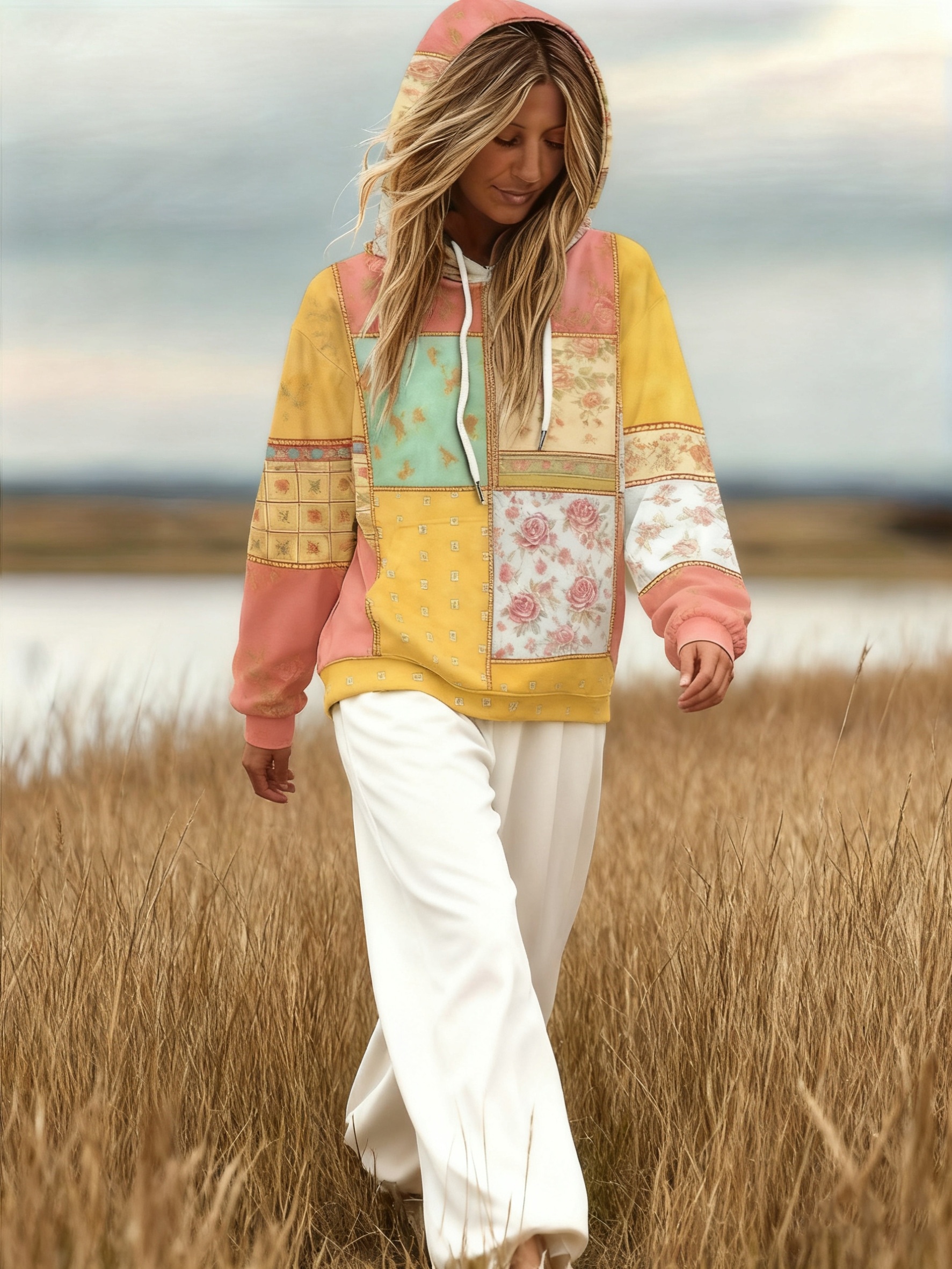 Vintage Bohemian Style Floral Digital Print Pullover Hoodie（Buy 2 Free Shipping)