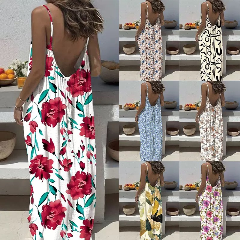 2026 New Women's Leopard and Striped Backless Maxi Dress （Buy 2 Free Shipping）