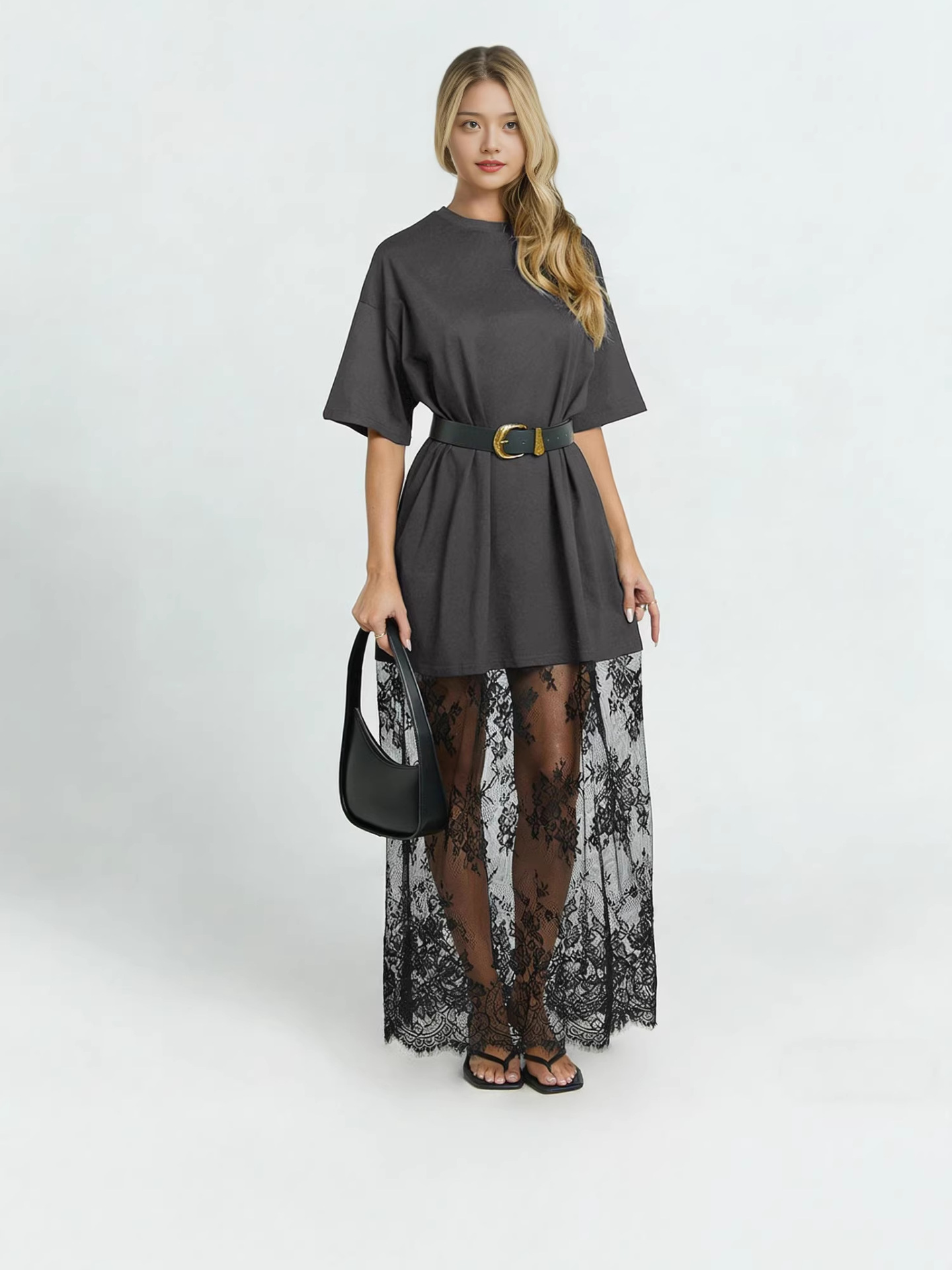 T-Shirt Lace Maxi Dress (Buy 2 Free Shipping)