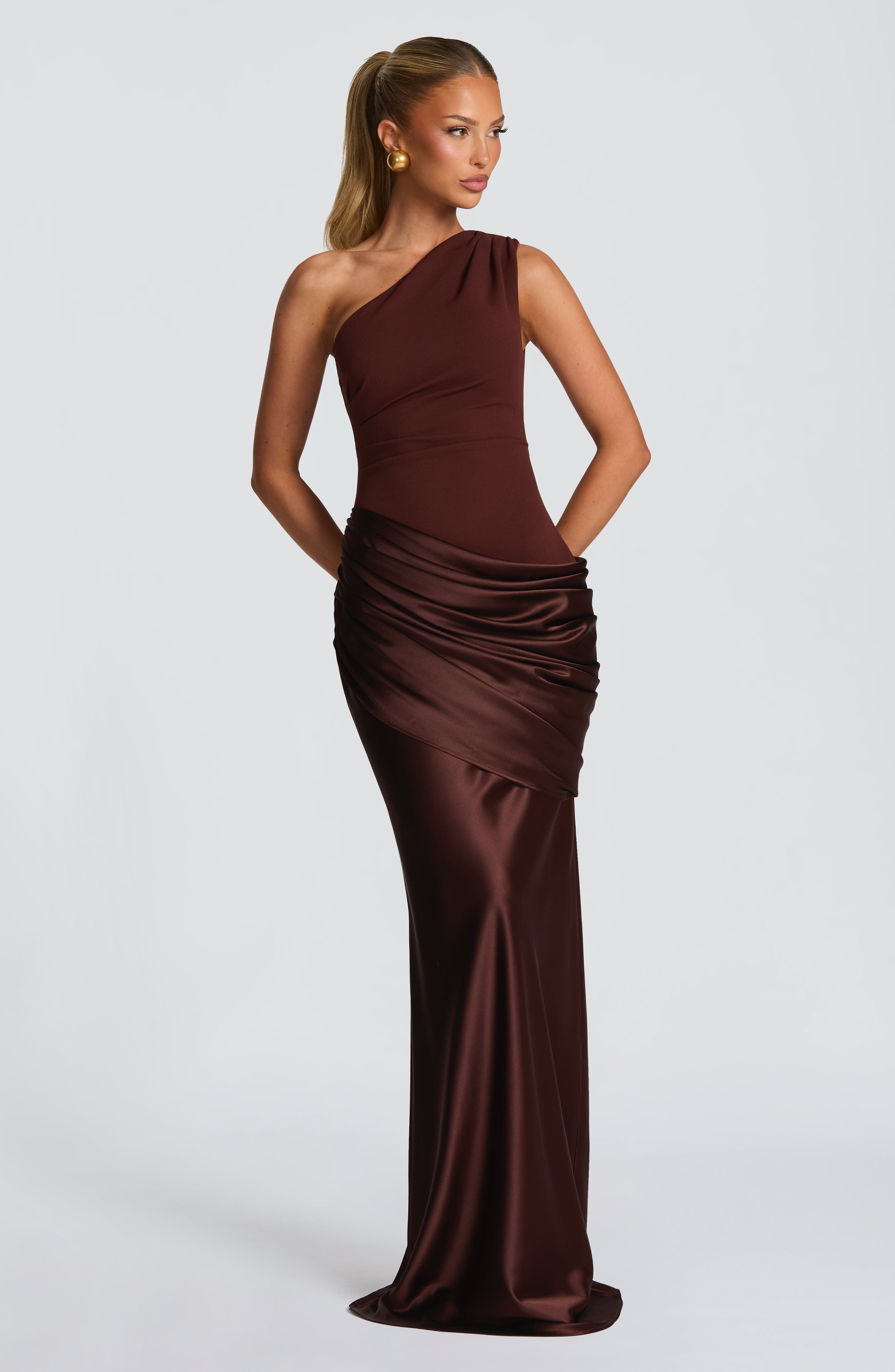 One-shoulder pleated long Maxi Dress（Buy 2 Free Shipping)