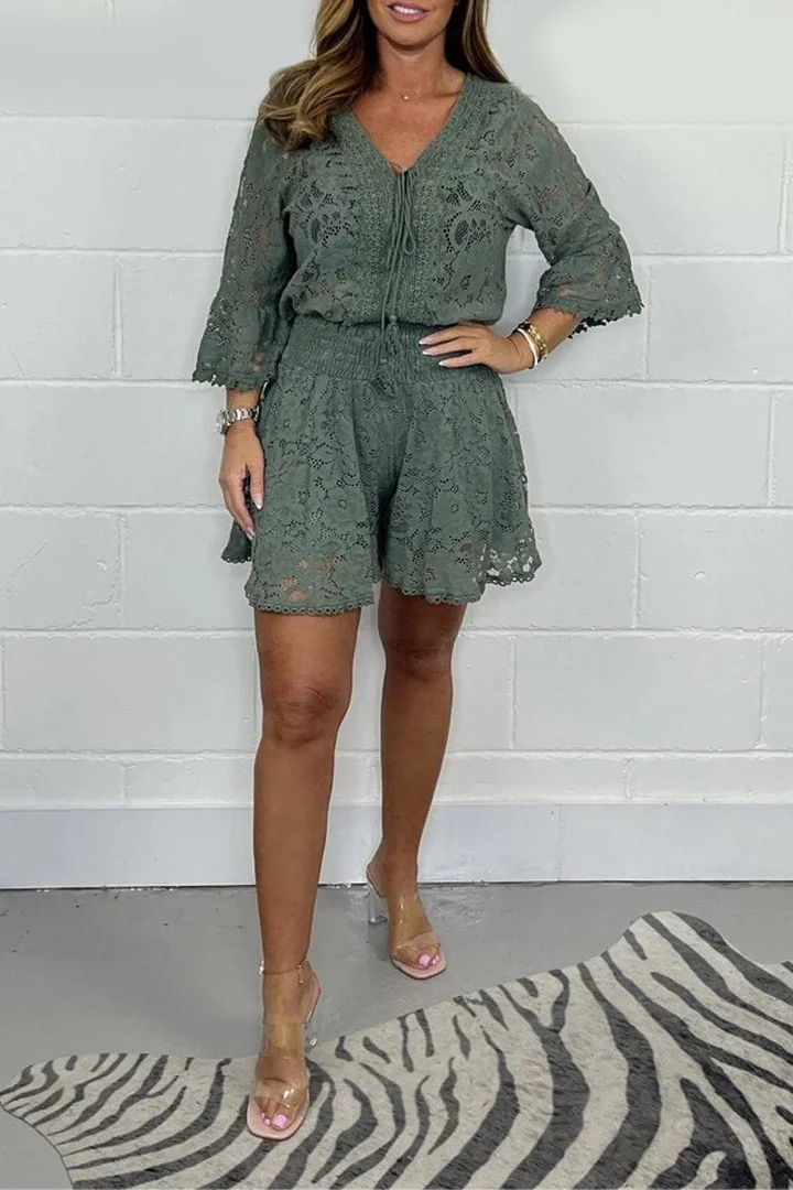 Women V-neck Casual Lace Set （Buy 2 Free Shipping)