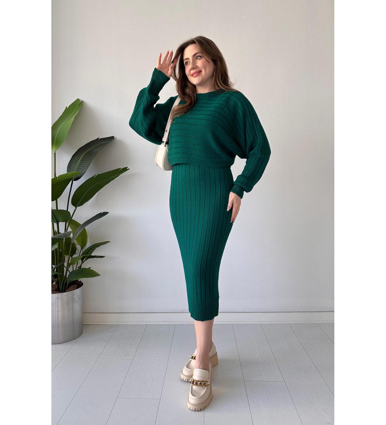 Crop Knit Dress Emerald(Buy 2 Free Shipping)