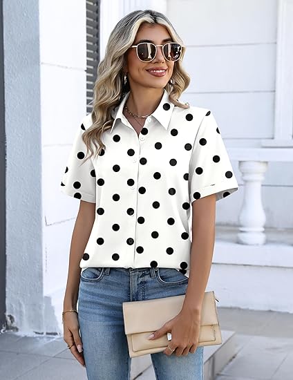 2026 Women V Neck  Short Sleeve Button Down Shirts (Buy 2 Free Shipping)