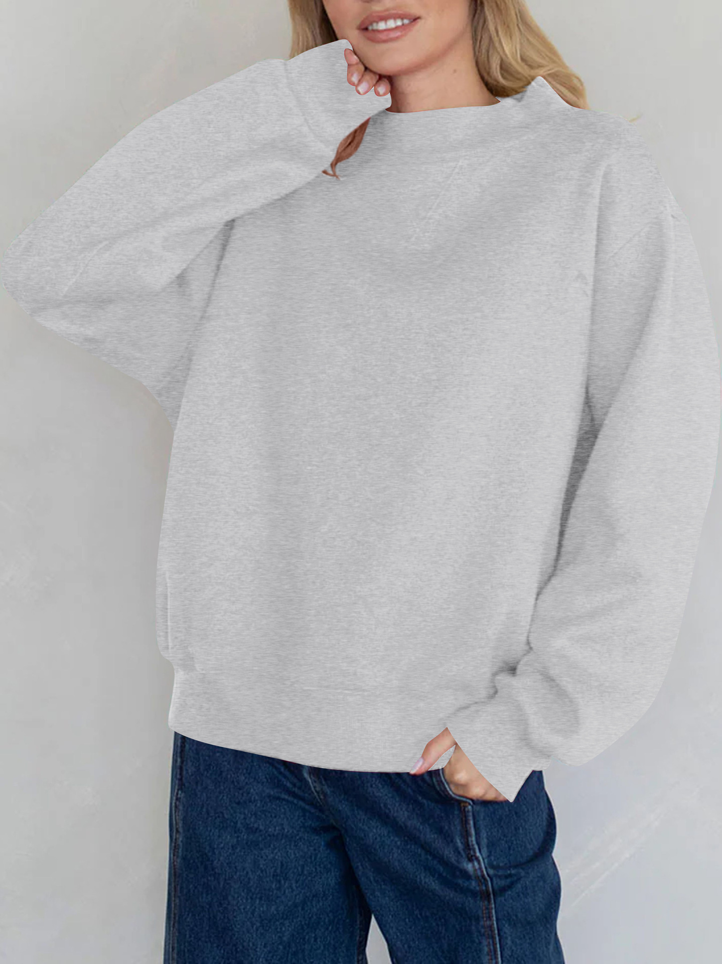 Fleece Mock Neck Pullover Sweatshirt（Buy 2 Free Shipping)