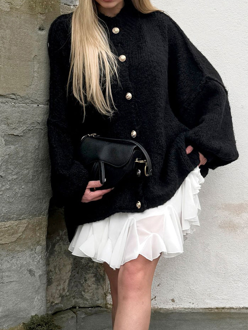 2025 woman Cardigan Sweaters Button Open Front Chunky Knit Oversized Sweater（Buy 2 Free Shipping)