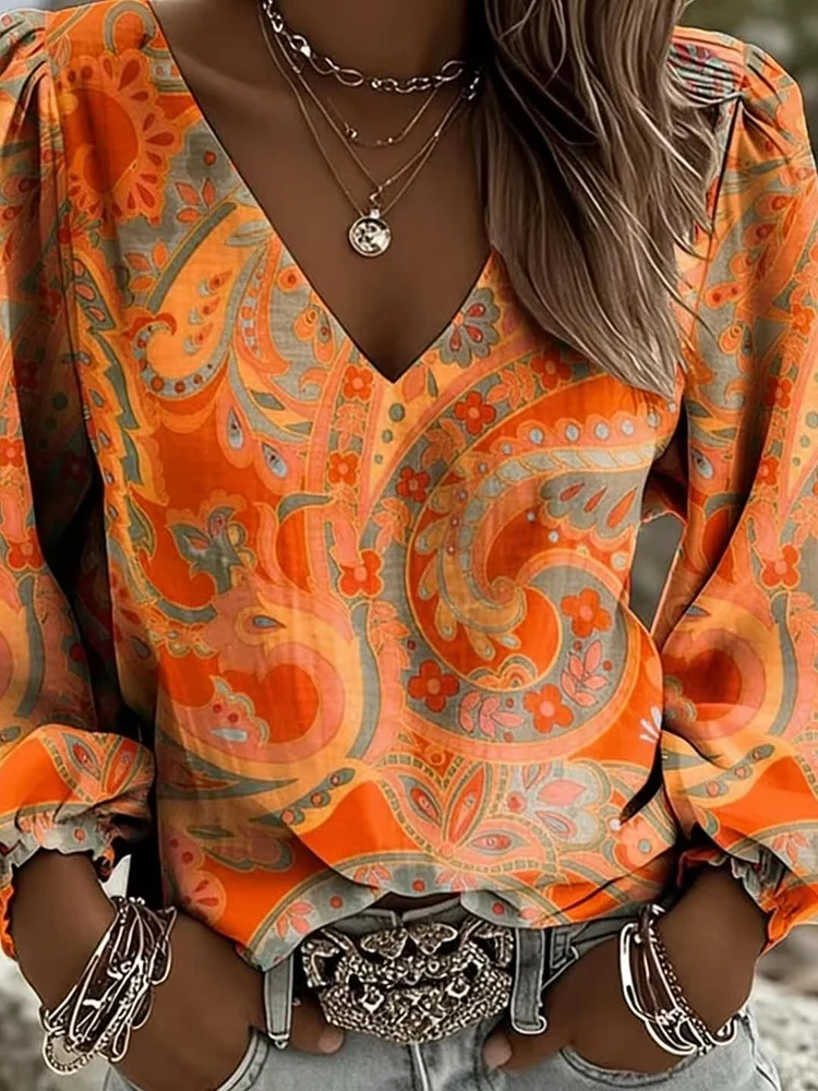 Women's Floral Paisley Pattern Fashion Casual Blouse