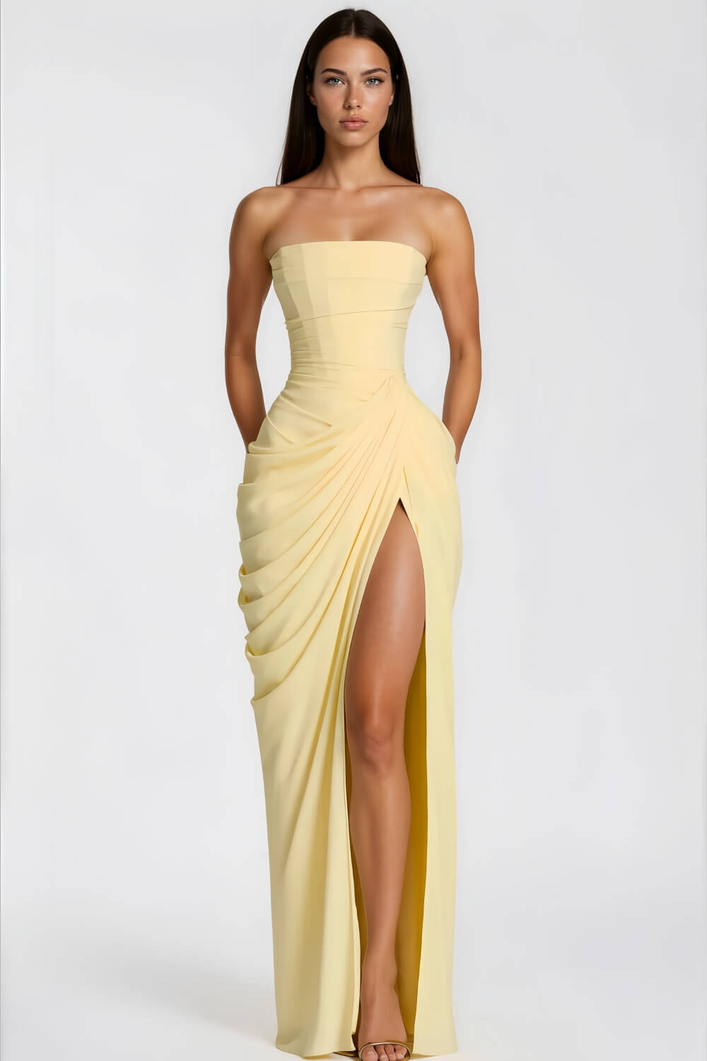 Strapless Draped High-Slit Maxi Dress （BUY 2 Free Shipping）