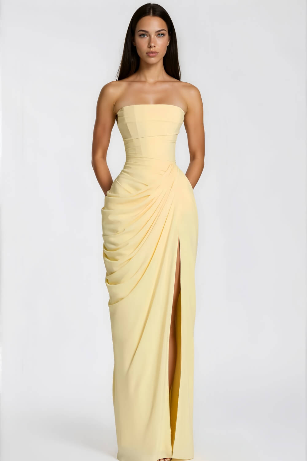 Strapless Draped High-Slit Maxi Dress （BUY 2 Free Shipping）