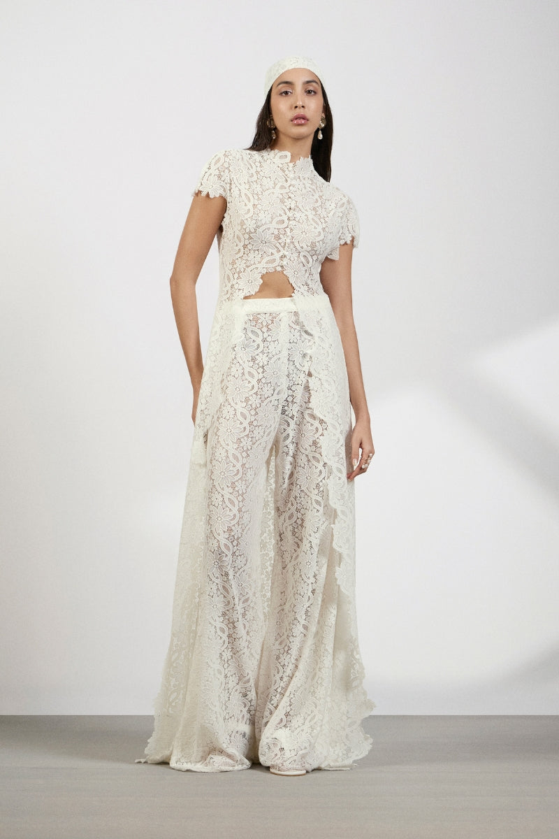 Women's Solid-Color Lace Dress and Pants Set