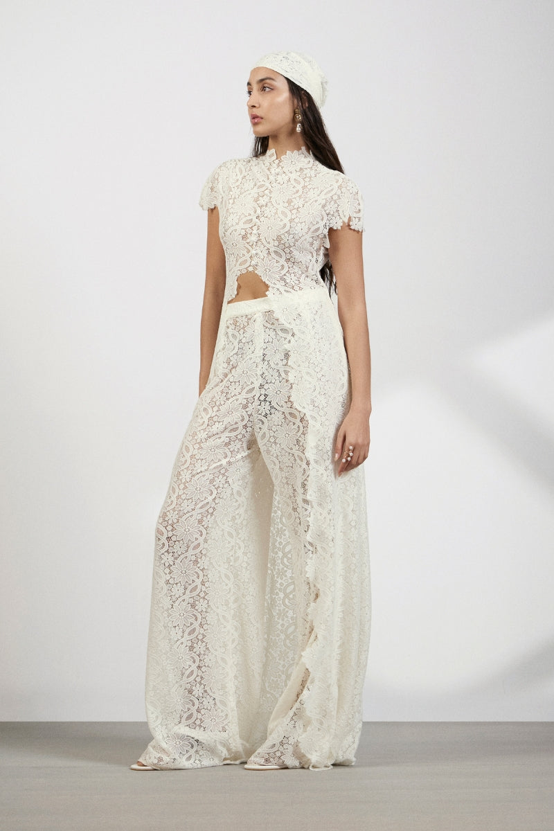 Women's Solid-Color Lace Dress and Pants Set